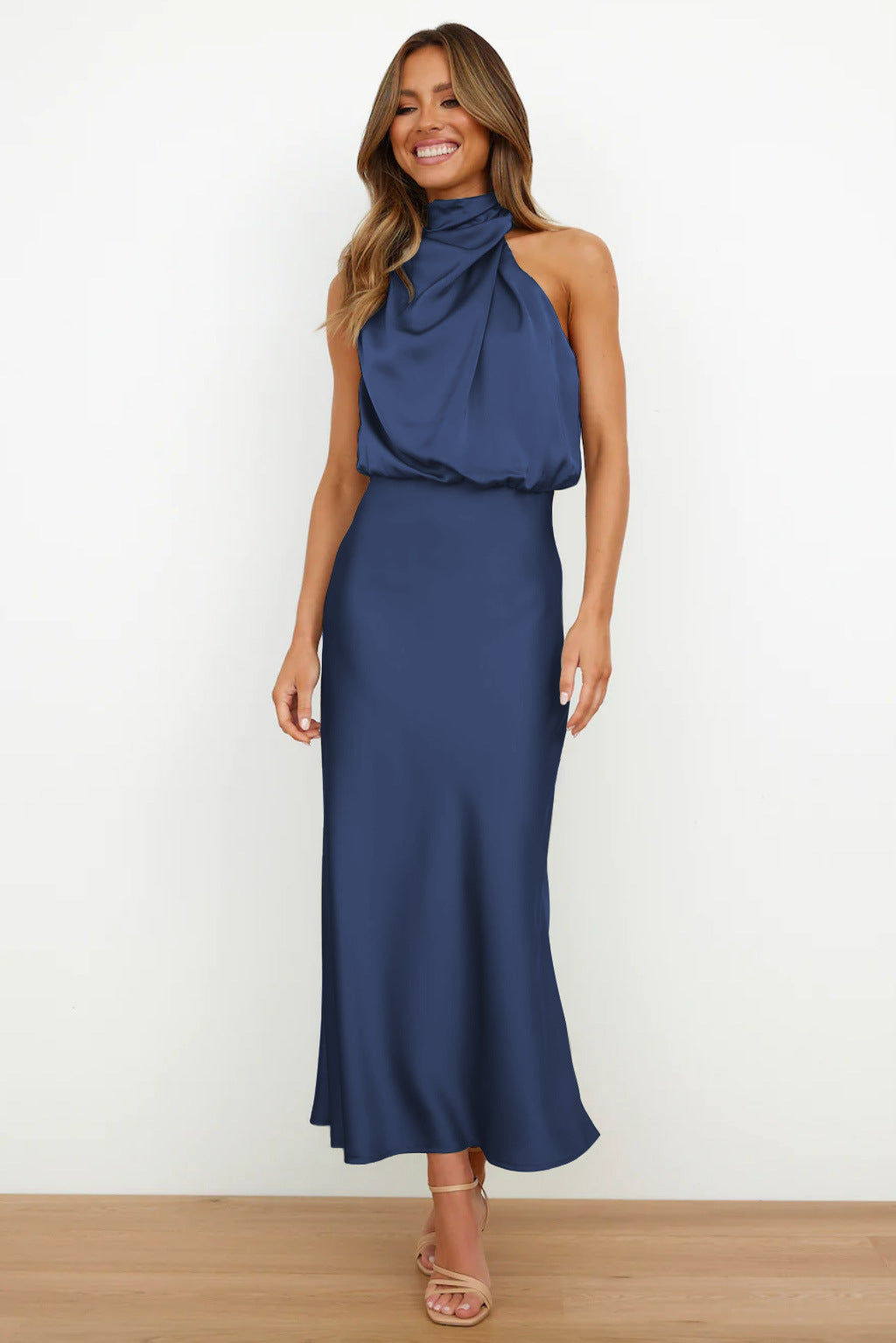 Women's Halter Cocktail Midi Dress – Flowy Relaxed Occasion Dress