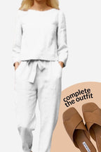 Women's Monochrome Pants Set – Relaxed Top & Wide Leg Trousers