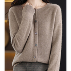 Women's Crew Neck Button Cardigan – Classic Long Sleeve Knit Layer