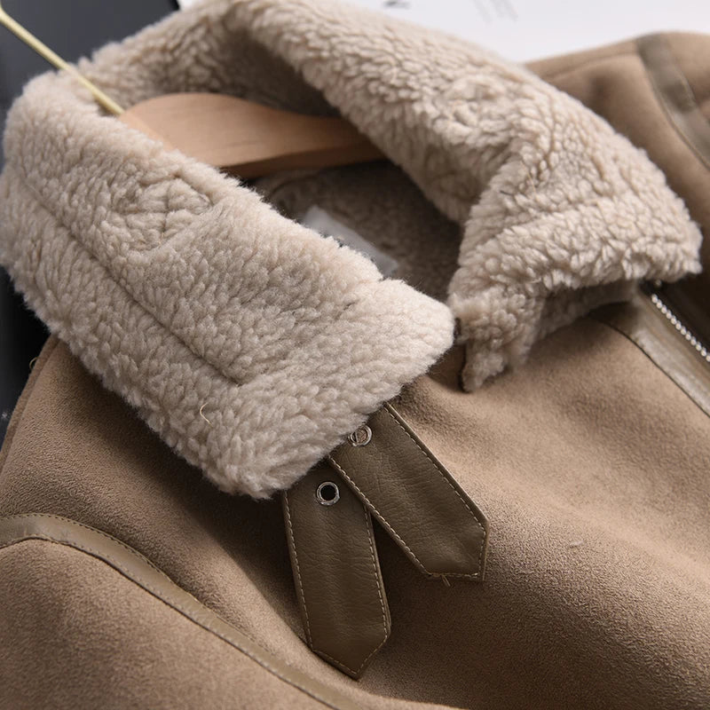 Women's Faux Shearling Aviator Jacket – Cropped Winter Jacket