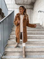 Women's Textured Longline Trench Coat – Relaxed Button Front Coat