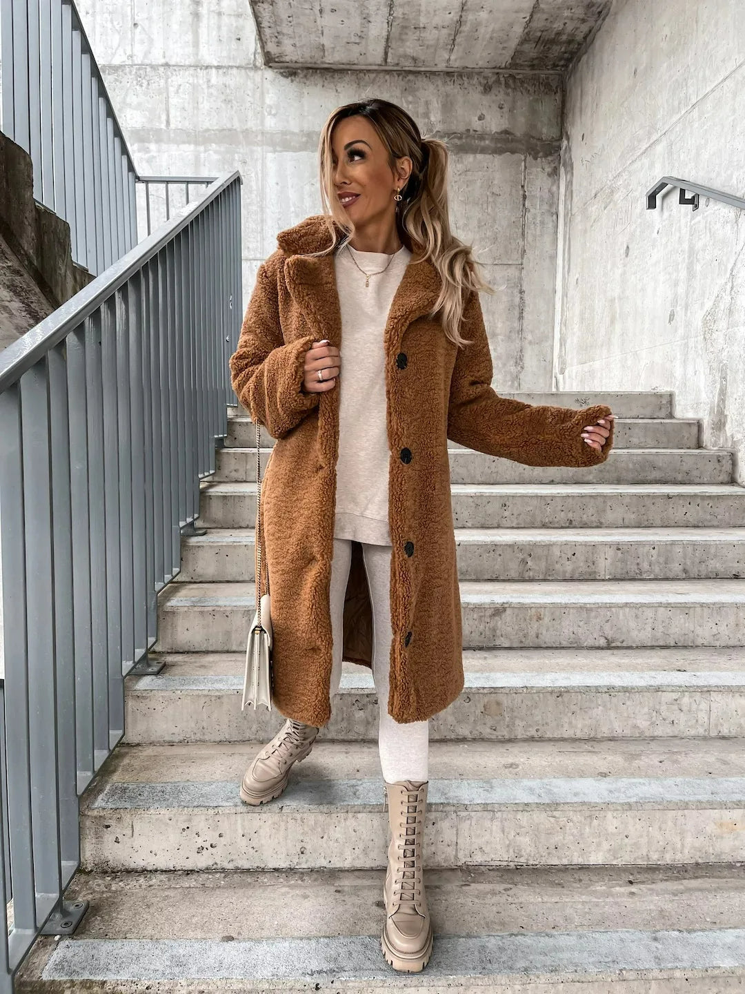 Women's Textured Longline Trench Coat – Relaxed Button Front Coat