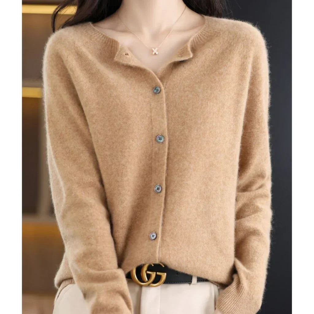 Women's Round Neck Button Cardigan – Lightweight Long Sleeve Cardigan