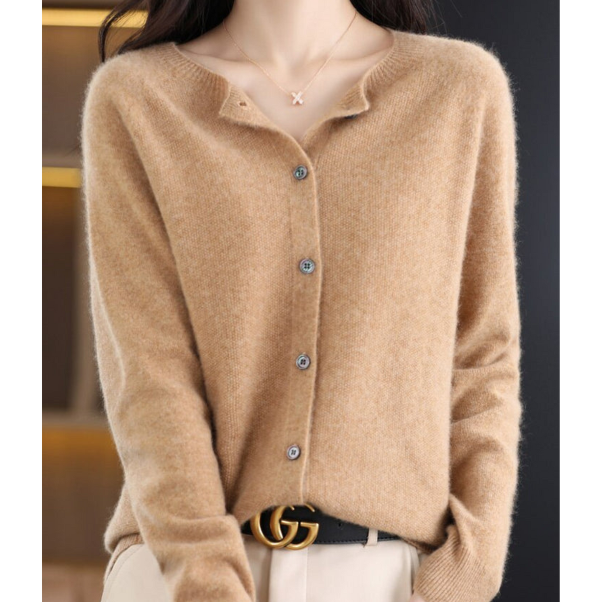 Women's Button Front Crew Neck Cardigan – Long Sleeve Knit Cardigan