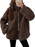 Women's Oversized Fleece Winter Jacket – Warm Zip-Up Jacket