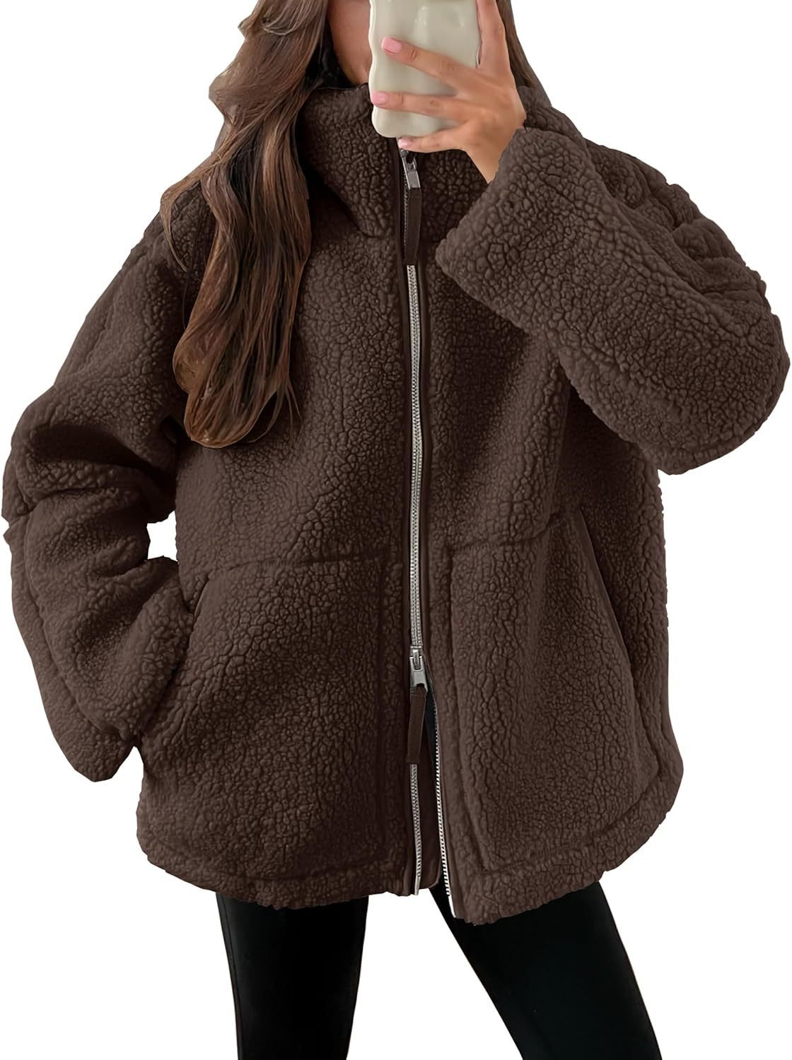 Women's Oversized Fleece Winter Jacket – Warm Zip-Up Jacket