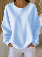 Women's Relaxed Textured Sweater – Everyday Long Sleeve Pullover