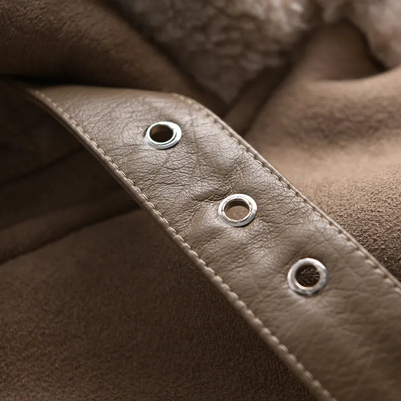 Women's Faux Shearling Aviator Jacket – Cropped Winter Jacket