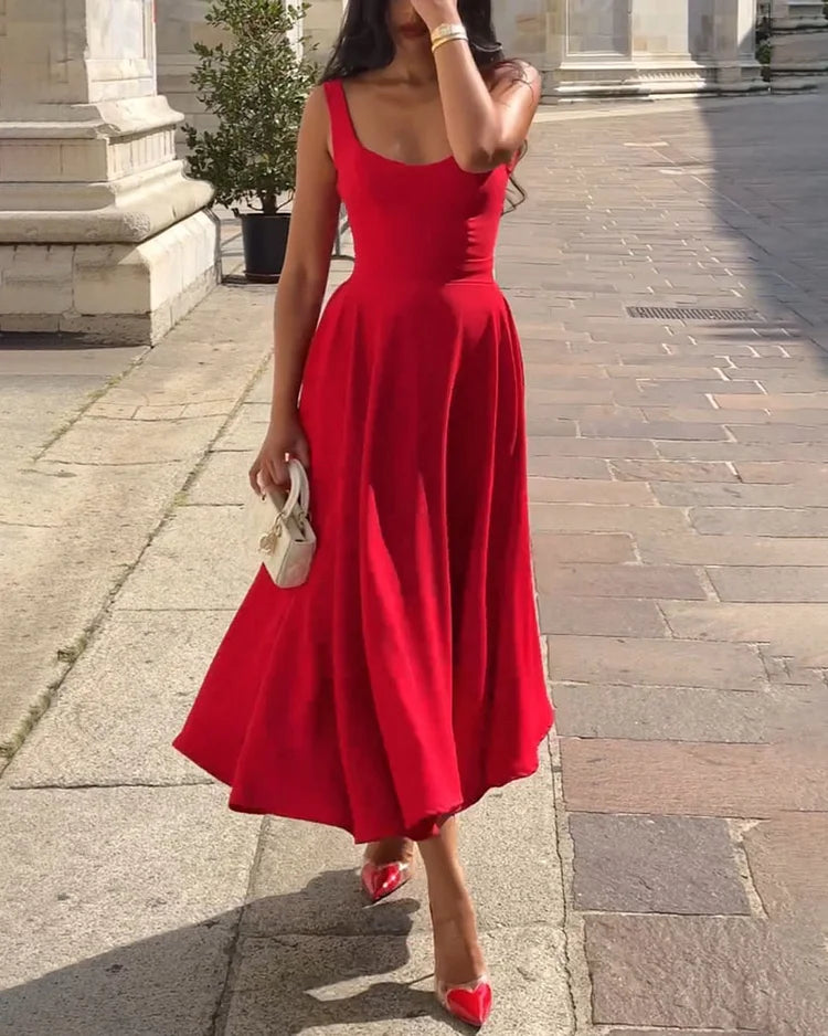 Women's Strappy Bodycon Midi Dress – Red Fitted Cocktail Party Dress
