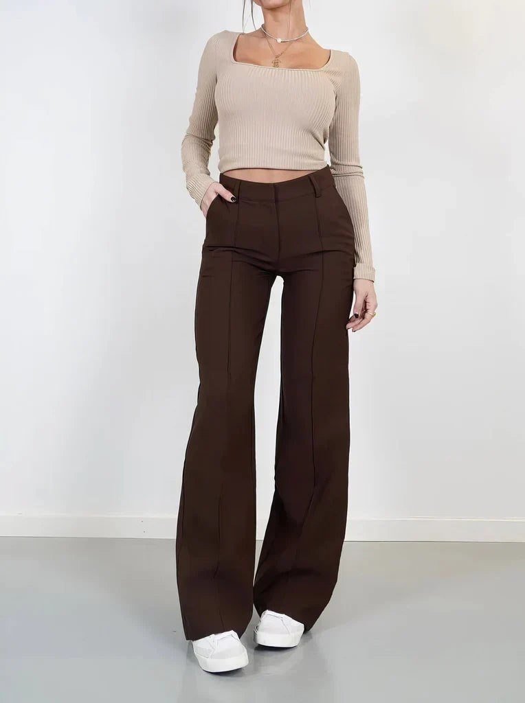 Women's Wide Leg Dress Pants – High Waist Tailored Fitted Waist Trousers