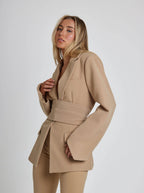 Women's Belted Longline Blazer – Wrap Front Tailored Jacket
