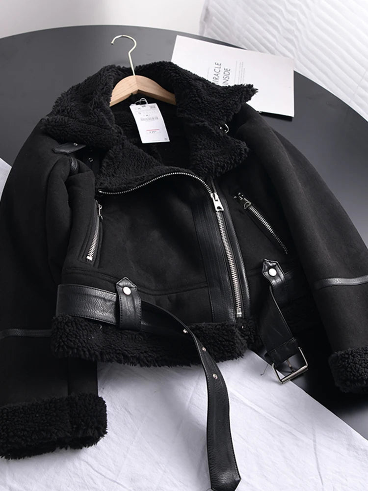 Women's Faux Shearling Aviator Jacket – Cropped Winter Jacket