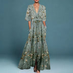 Women's Floral Garden Maxi Dress – Flowy V-Neck Occasion Dress