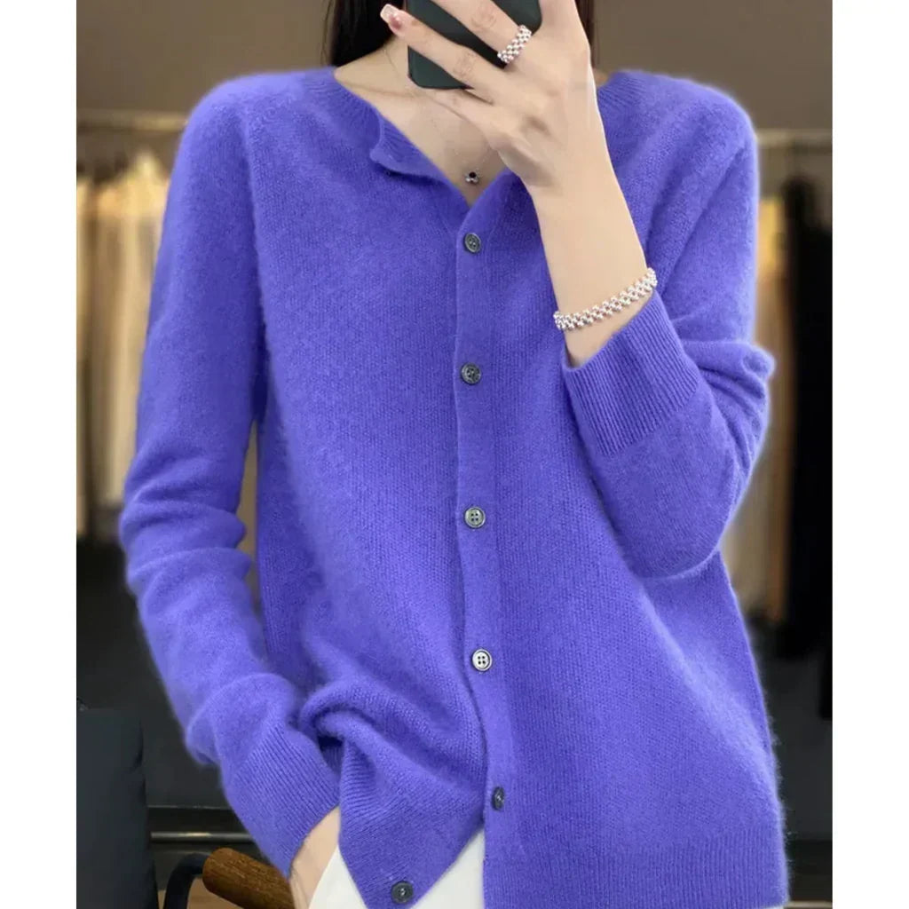 Women's Round Neck Button Cardigan – Lightweight Long Sleeve Cardigan