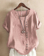 Women's Short Sleeve Button Blouse – Relaxed Button Detail Blouse