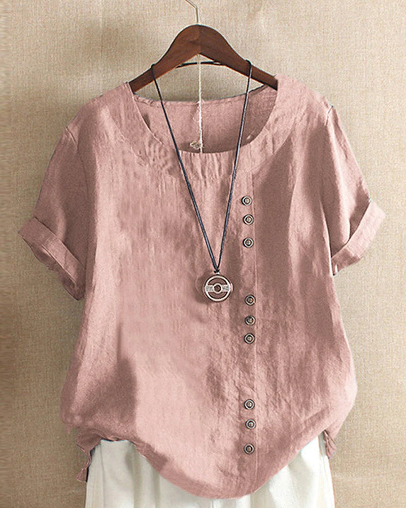 Women's Short Sleeve Button Blouse – Relaxed Button Detail Blouse