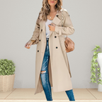 Women's Double-Breasted Trench Coat – Mid-Length Transitional Overcoat
