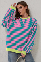 Women's Crew Neck Striped Sweatshirt – Long Sleeve Casual Pullover