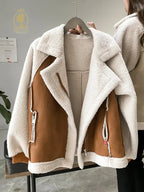 Women's Patchwork Winter Jacket – Oversized Fleece Pocket Jacket