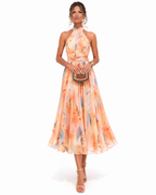 Women's Watercolour Maxi Dress – Backless Flowy Occasion Dress