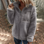 Women's Teddy Fleece Jacket – Zip-Up Stand Collar Winter Jacket