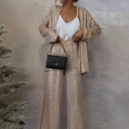 Women's Sequin Evening Set – Fitted Top & High Waist Party Pants Set