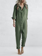 Women's Full Length Jumpsuit – Relaxed Long Sleeve Occasion Jumpsuit