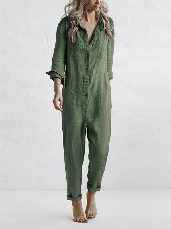 Women's Full Length Jumpsuit – Relaxed Long Sleeve Occasion Jumpsuit