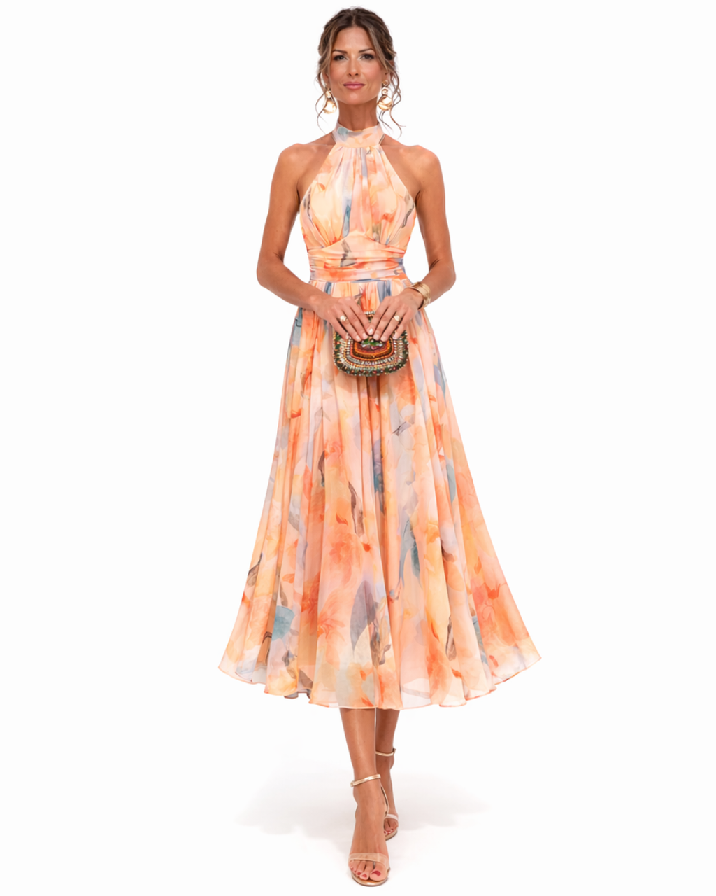 Women's Backless Floral Maxi Dress – Flowy Evening Occasion Dress
