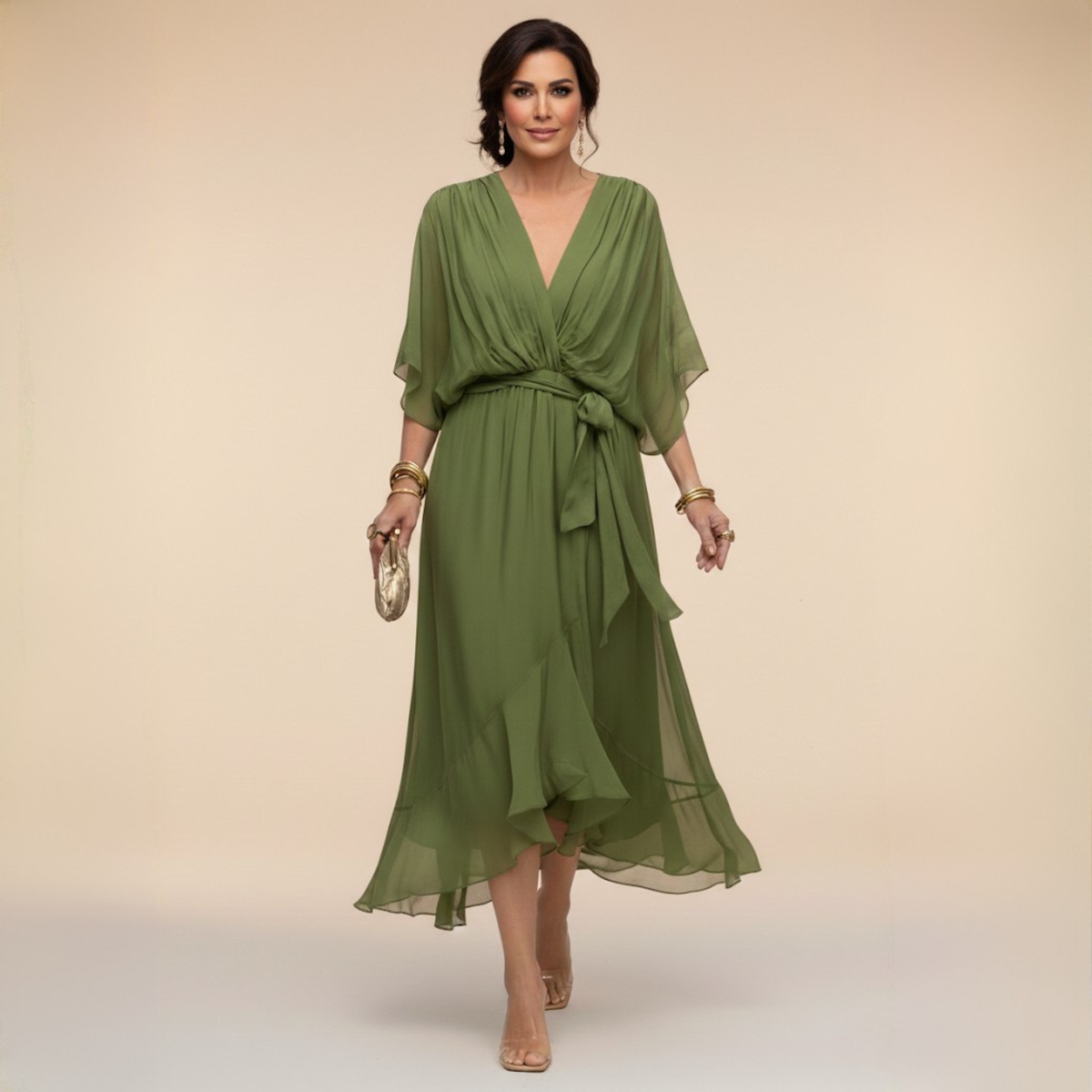 Women's V-Neck Summer Occasion Dress – Lightweight Flowy Dress