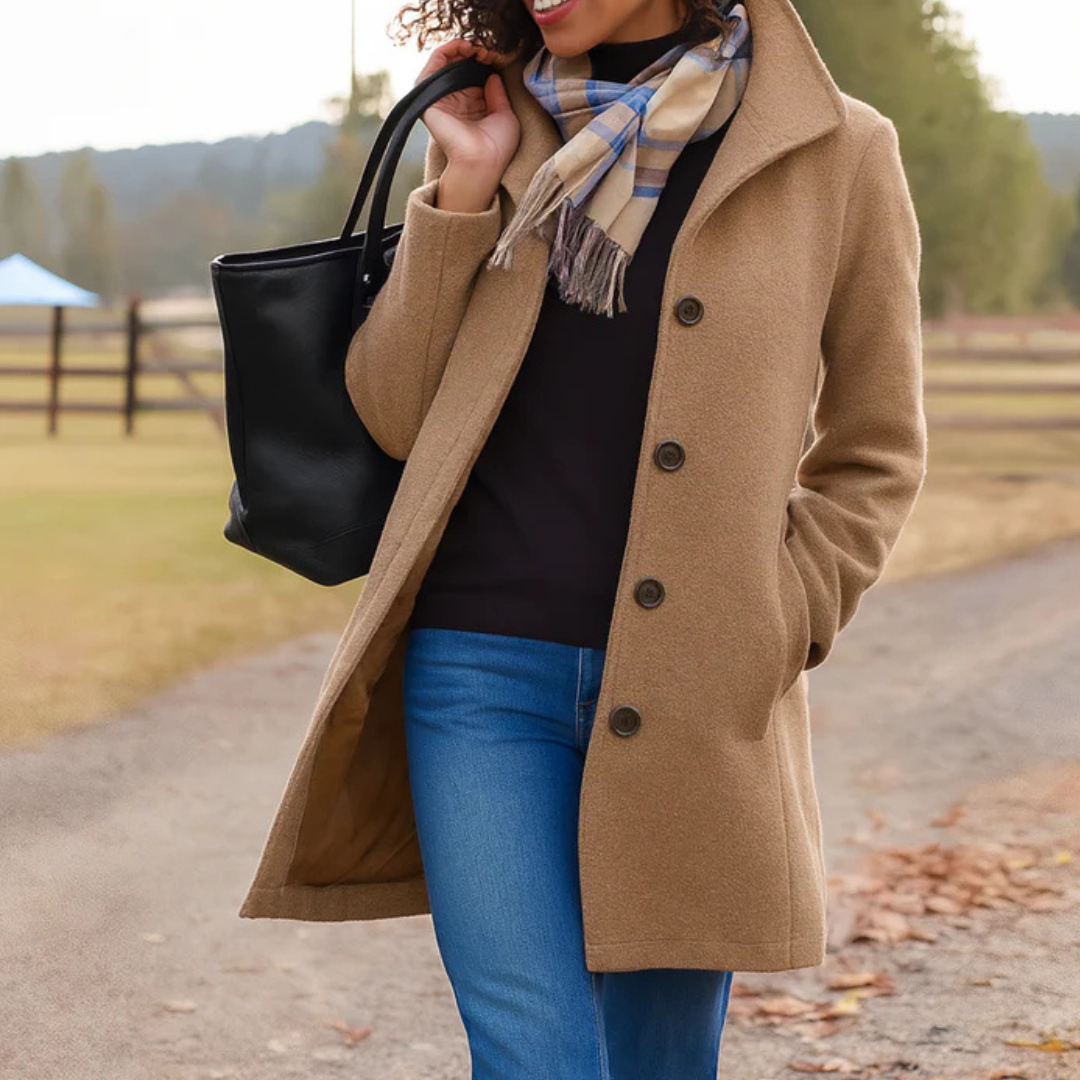 Women's Long Winter Coat – Button Front Overcoat