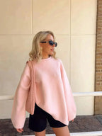 Women's Oversized Crew Neck Sweater – Long Sleeve Knit Pullover