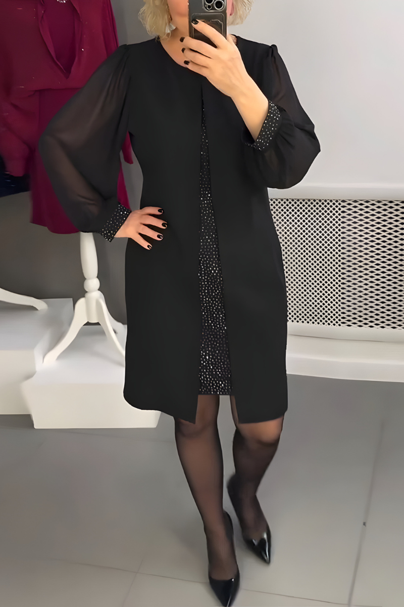Women's Sheer Sleeve Cocktail Dress – Fitted Feminine Occasion Dress
