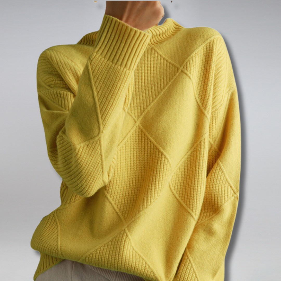 Women's Diamond Knit Sweater – Roll Neck Jumper