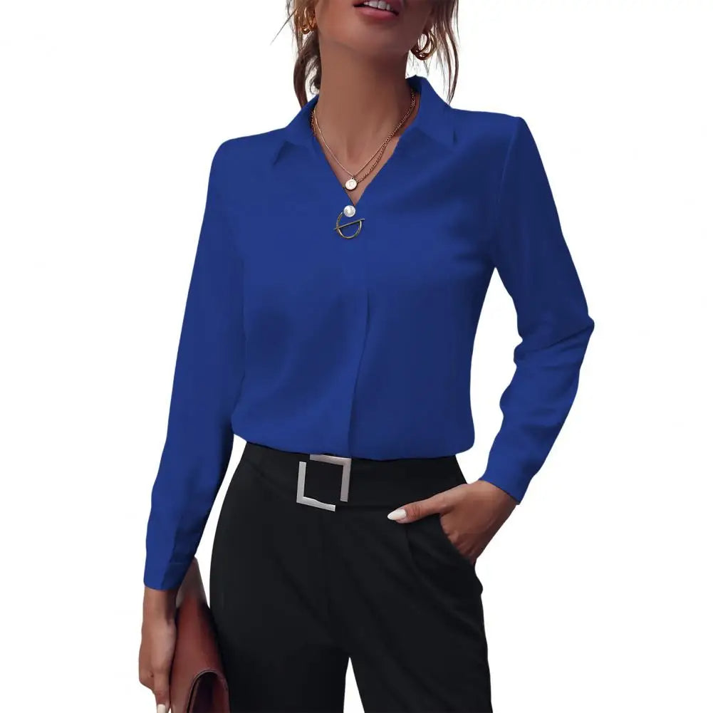Women's Office Shirt Blouse – Collared Long Sleeve Button Blouse