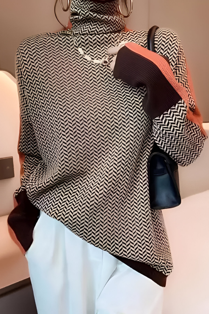 Women's Long Sleeve High Neck Sweater – Relaxed Knit Pullover