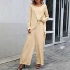 Women's Wrap Front Pants Set – Asymmetrical Top & Wide Leg Co-Ord Set