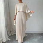 Women's Pleated Cape Wedding Guest Maxi Dress – Draped Evening Occasion Dress