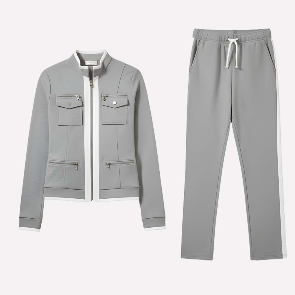 Women's Contrast Trim Tracksuit – Zip-Up Jacket & Coordinated Pants Set
