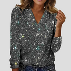 Women's Sparkle Party Blouse – Sequin V-Neck Long Sleeve Blouse