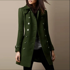 Women's Double-Breasted Tailored Coat – Mid-Length Button Overcoat