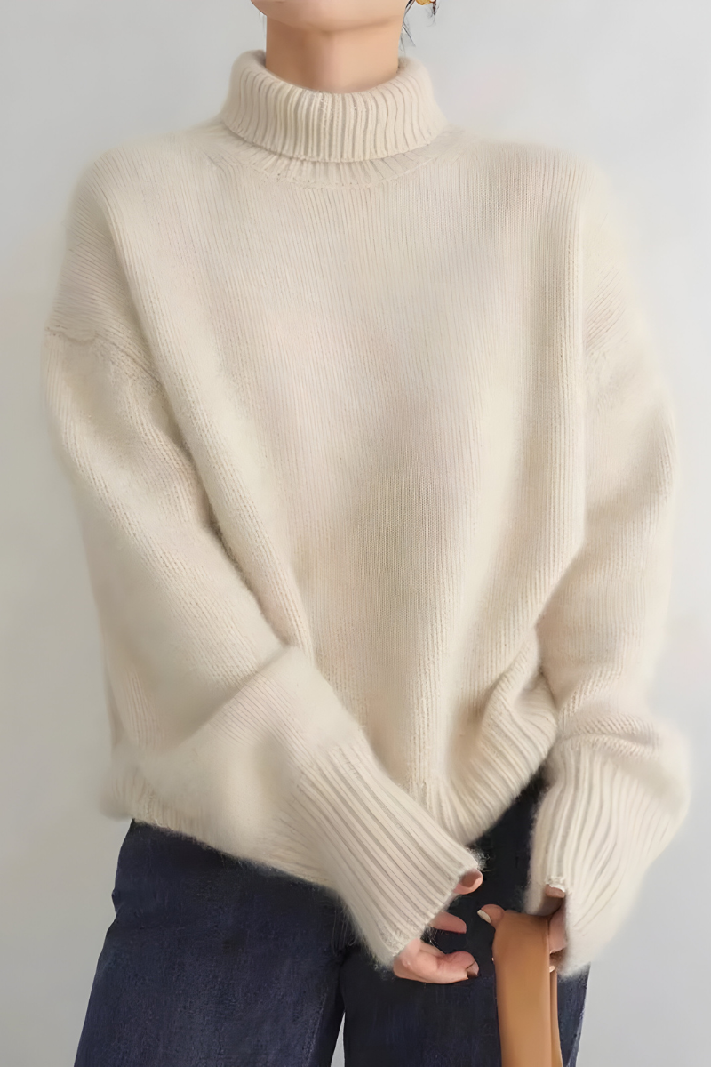 Women's High Neck Roll Neck Sweater – Long Sleeve Knit Pullover