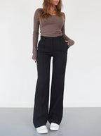 Women's Classic Straight Leg Pants – High Waist Tailored Dress Trousers