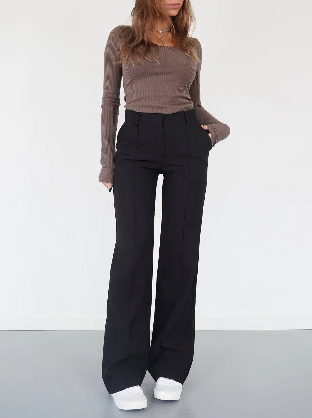 Women's Classic Straight Leg Pants – High Waist Tailored Dress Trousers