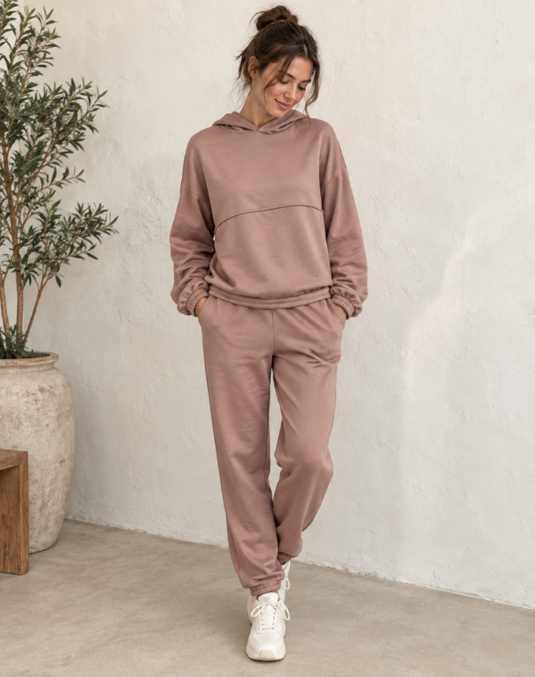 Women's Oversized Jogger Tracksuit Set – Hooded Top High Waist Pants Set