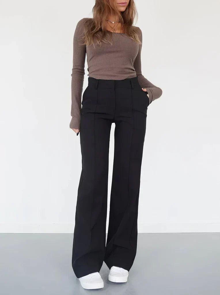 Women's Wide Leg Dress Pants – High Waist Tailored Fitted Waist Trousers