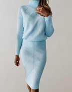 Women's Turtleneck Midi Skirt Set – Fitted Long Sleeve Two-Piece Set
