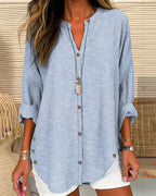 Women's Striped Button Down Blouse – Relaxed Casual Shirt Blouse