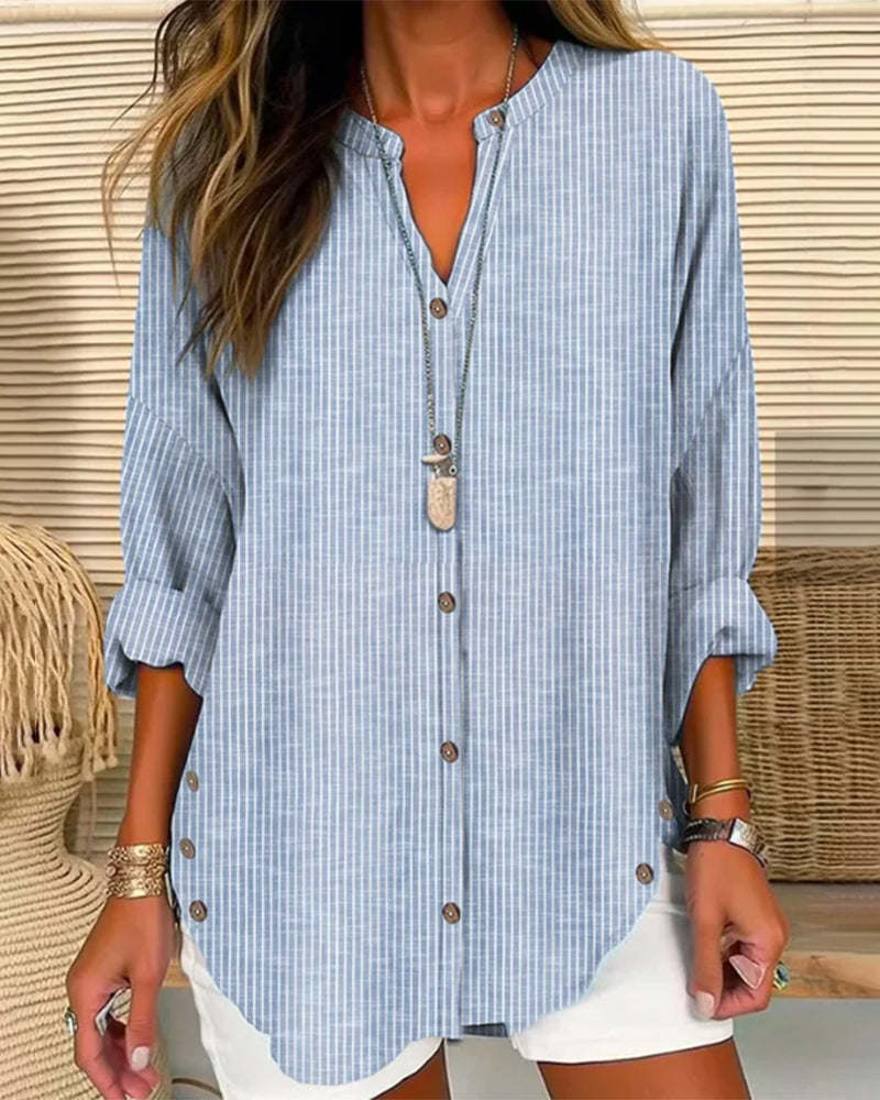 Women's Striped Button Down Blouse – Relaxed Casual Shirt Blouse