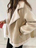 Women's Patchwork Winter Jacket – Oversized Fleece Pocket Jacket
